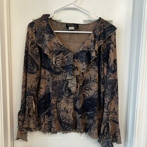 Elegant Paisley Ruffle Blouse